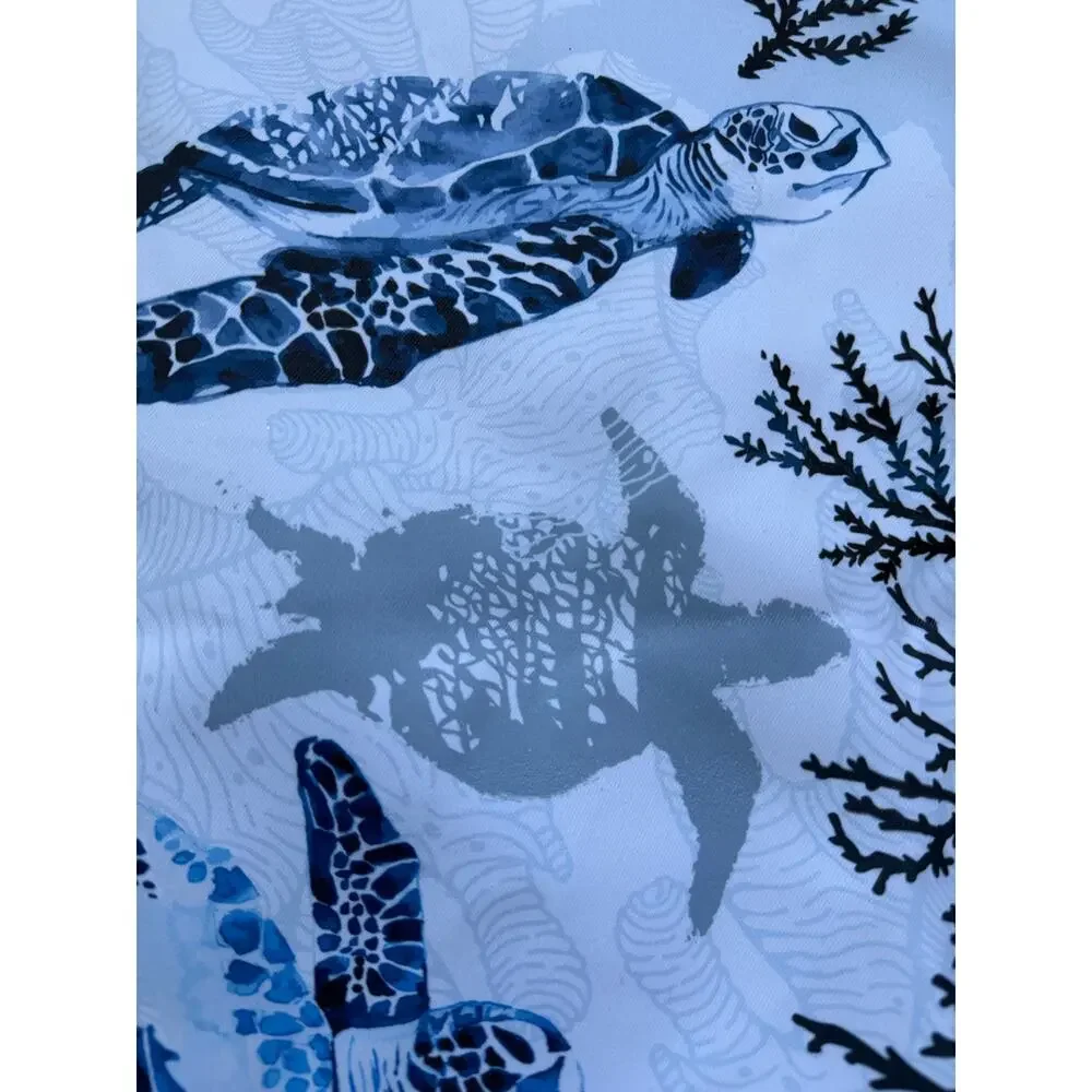Handmade Sea Turtle Coral Pillowcases Coastal Nautical Blue White Print Set of 2